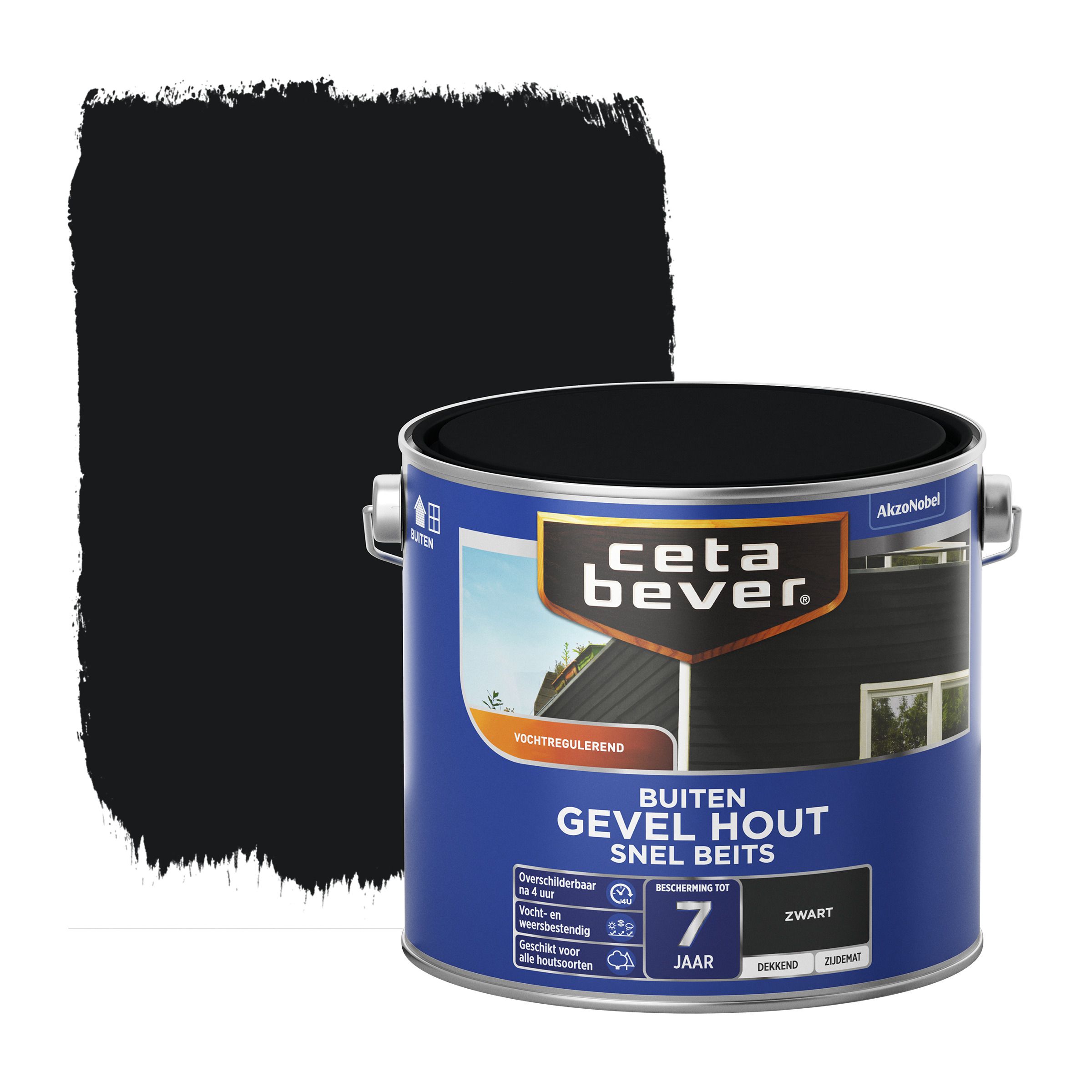 Cetabever Dekkend snel beits gevel zwart 2,5l