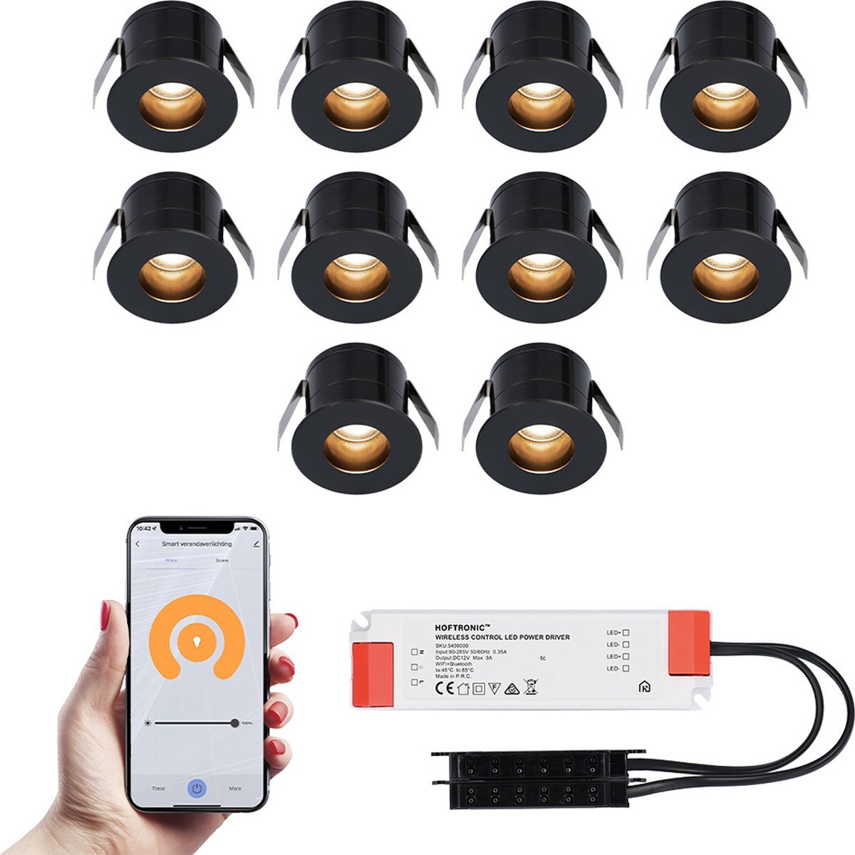 HOFTRONIC 10x Olivia 12 Volt LED Inbouwspots Zwart 3W Smart WiFi