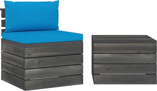 vidaXL 2-delige Loungeset met kussens pallet massief grenenhout