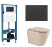 QeramiQ Dely Toiletset - inbouwreservoir Qeramiq Flush - slim zitting - kunststof mat antraciete bedieningsplaat - ronde knoppen - beige