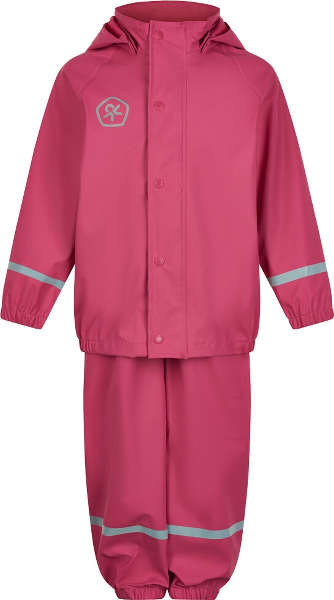 Color Kids - Regenpak set met bretels voor kinderen - Fel roze - maat 92cm