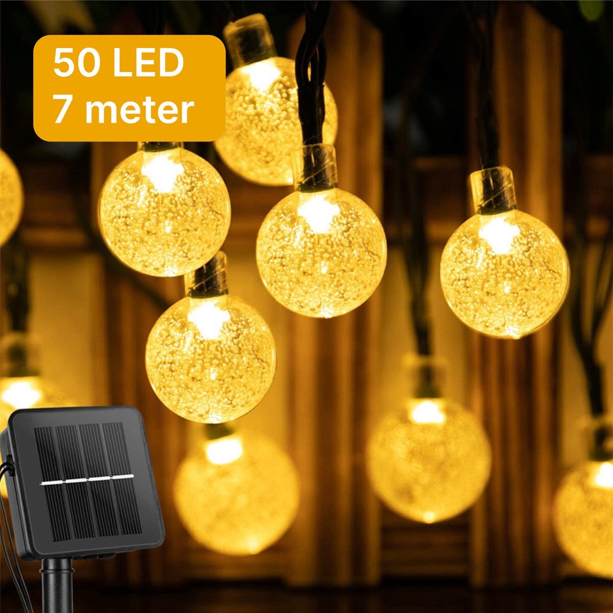 The Life Style Goods - Solar LED Tuinverlichting op Zonneenergie - 50 LED - 7 Meter - 8 Standen - Kerstverlichting voor Binnen en Buiten - Kerstdecoratie - Kerstversiering - Lichtslinger - Warm Wit