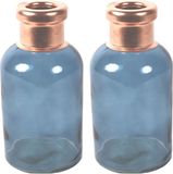 Countryfield Bloemenvaas Firm Bottle - 2x - transparant blauw/koper - glas - D10 x H21 cm