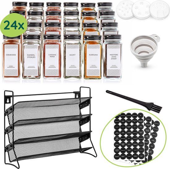 XIVADA Staand Kruidenrek met Potjes - 24x - Kruiden Organizer met Stickers