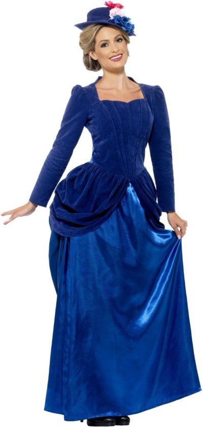 Smiffys Victoriaanse Jurk - Maat S - Blauw - Dames Kostuum