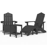 VidaXL Adirondack Tuinstoel met Voetenbank en Tafel - HDPE - Antraciet