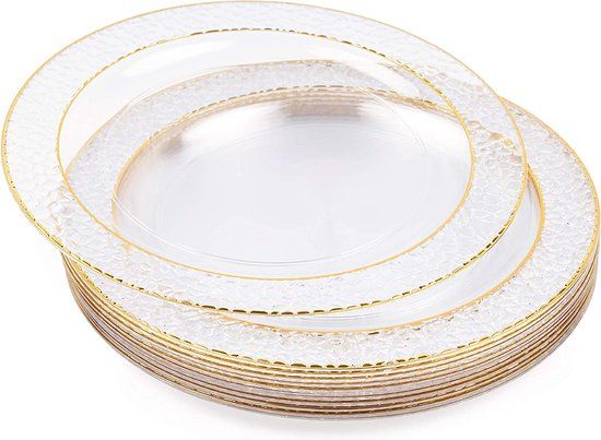 Matana – 20 Plastic Borden met Gouden Rand, 26cm – Transparant – Herbruikbaar & Stabiel – Voor Bruiloften, Verjaardagen & Feesten