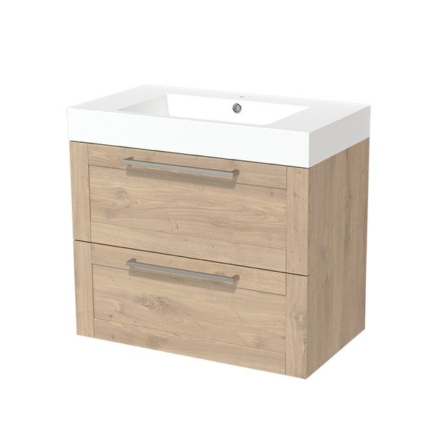 Maxaro Badkamermeubel 80cm Modulo Lichtbruin Eiken 2 lades Kader Wastafel Mineraalmarmer - 6095822815851