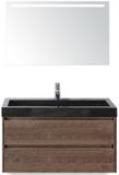 BES LED Dante Badmeubelset 100 cm - Tabacco - Wastafel Hardsteen Wit Lucca met Sence Spiegel