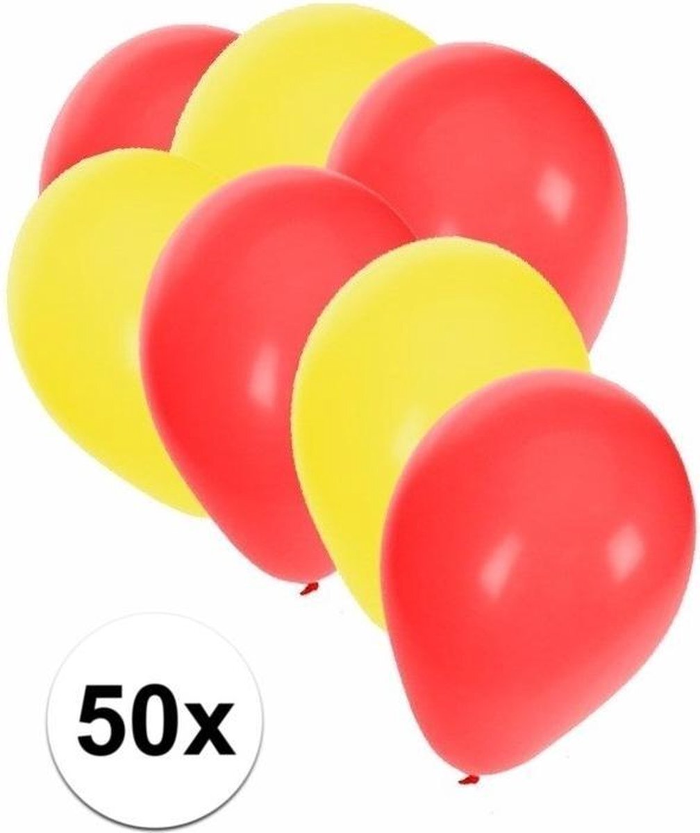 Shoppartners 50x ballonnen rood en geel - knoopballonnen