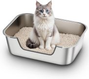 Merkloos Roestvrijstalen kattenbak zonder deksel met lage instap, 50 x 35 x 15 cm