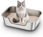 Merkloos Roestvrijstalen kattenbak zonder deksel met lage instap, 50 x 35 x 15 cm