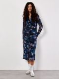 Apricot Floral Mesh Ruched Midi Dress Teal