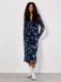 Apricot Floral Mesh Ruched Midi Dress Teal