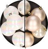 Merkloos / Sans marque Kaemingk B.V. 12x stuks kunststof kerstballen 8 cm mix van parelmoer wit en champagne