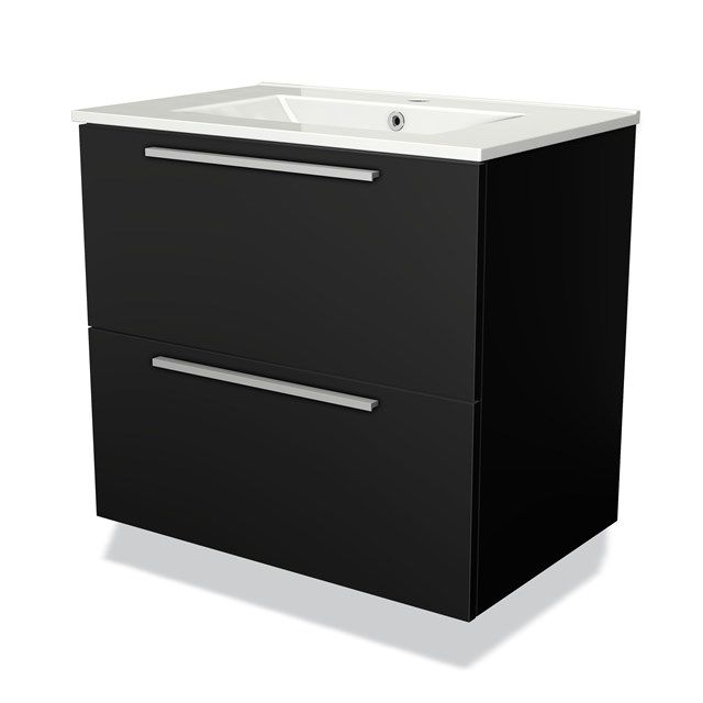 Maxaro Badkamermeubel 70cm Modulo Mat Zwart 2 Lades Vlak Wastafel Keramiek