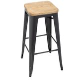 Bolero Stalen Barkruk Met Houten Zitting - Grijs (4 Stuks)