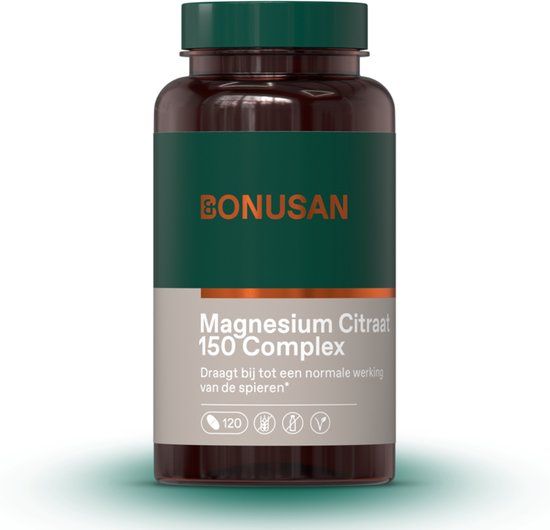 BONUSAN Magnesium Citraat 150 Complex – 120 Tabletten – Magnesiumcitraat – Met Actieve B6 – Goed Voor Spieren, Energie en Zenuwstelsel
