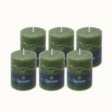 Spaas 6 Geurloze Rustieke Stompkaarsen, 80/110mm, ± 65 uur, Donkergroen
