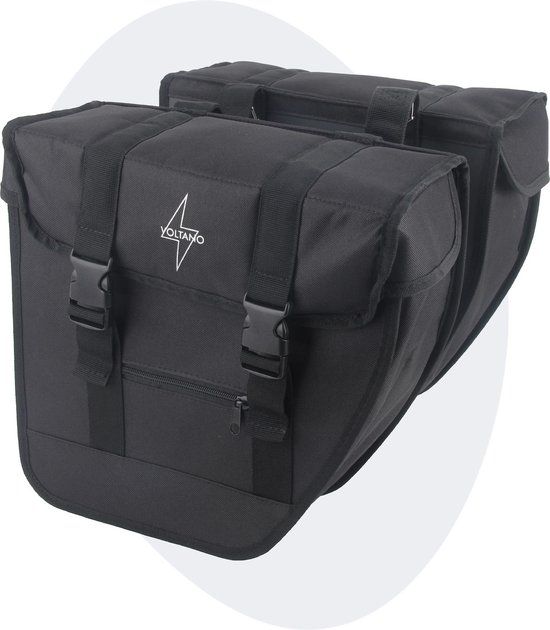 Voltano Dubbele Fietstas Afgeschuind - Zwart - 24 Liter - Waterdicht Polyester