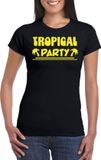 Bellatio Decorations Tropical party T-shirt dames - met glitters - zwart/geel - carnaval/themafeest M
