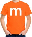 Bellatio Decorations Shoppartners Bv Letter M verkleed t-shirt - oranje - voor kinderen - M en M - carnavalskleding - feest shirt kleding - kostuum 110/116
