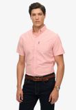 Superdry - Oxford-overhemd met korte mouwen - Heren - L - Katoen - Rose Pink Chambray