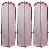 HIMRY 3 Stuks Ademende Opvouwbare Kledinghoes Beschermhoes 150 cm lang, voor Jurken/Avondjurken/Pakken/Jassen, met Lange Ritssluiting en Twee Zakken voor Accessoires, Donkerrood KXB1007-darkred-3x