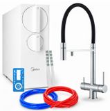Ari Highflex Robinet de cuisine avec système de filtration d'eau, système d'osmose inverse sans réservoir 800 GPD, laiton, cartouche en céramique, aérateur, chrome, pivotement à 360 degrés