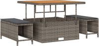 vidaXL Eettafel Set 3-delig Grijs Polyrattan