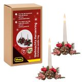Idena 31905 Ledkaarsen met kerstkransen met rode sieraden, kerstdecoratie voor binnen, werkt op batterijen, 2 stuks