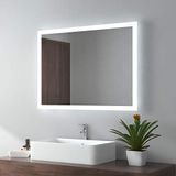 EMKE Led-badkamerspiegel, 80 x 60 cm, wandspiegel, warm wit licht en koud wit licht, anti-condens, met knop
