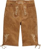 Men Plus Heren 3/4 Klederdracht-lederhose Echt Leer Kaneel Maat 62