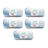 Gründl Wol Cotton Quick Batik Breigaren/haakgaren (garen met kleurverloop van 100% katoen, Oeko-Tex gecertificeerd, 100 g/260 m, naalddikte: 3-4, 5 x 100 g), lichtblauw-middenblauw-donkerblauw