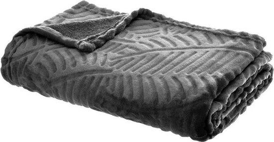 Fleece Plaid 150 cm x 125 cm Leaves Grijs