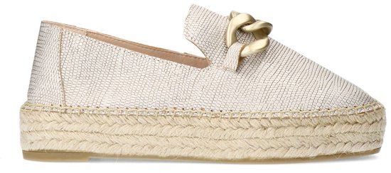Manfield - Dames - Goudkleurige suède espadrilles met gouden chain - Maat 39