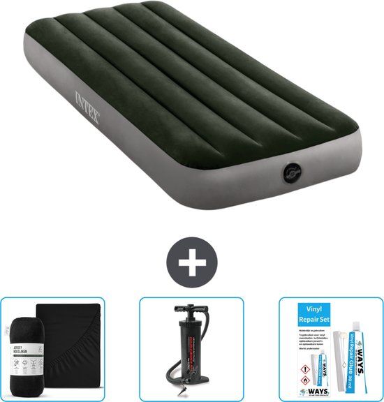 Intex Luchtbed - 1-Persoons - 76 x 191 x 25 cm - Groen - Inclusief Hoeslaken - Pomp en Reparatieset