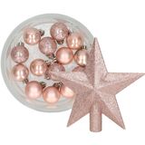 Decoris boules de Noël 14x pièce 3 cm - avec étoile faîtage - rose clair - plastique