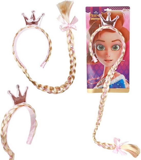 Toi-Toys Friends Diadeem met Lange Vlecht en Kroon - 116/122 - Unisex