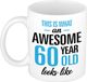 Bellatio Decorations Mok 60 jaar - Blauw - Keramiek - 300 ml