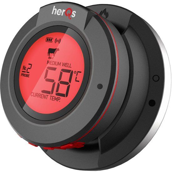 herQs - Dome Thermometer - BBQ thermometer - Wireless - Bluetooth - App - Stainless Steel - 500 °C