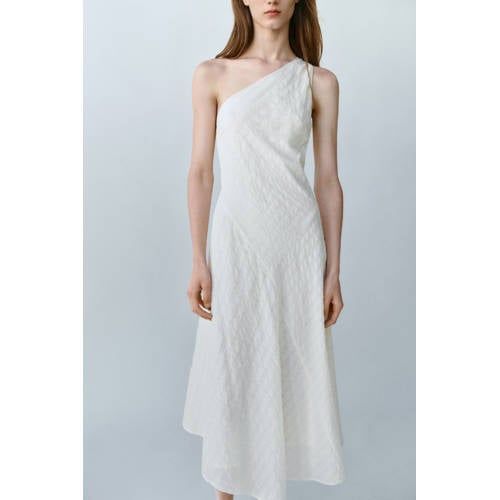 Mango One Shoulder Midi Summer Dress - Ecru