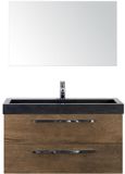 BES LED Seville Badmeubelset 100 cm - Tabacco - Wastafel Hardsteen Wit Lucca met Spiegel