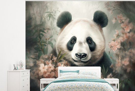 Nr1Wallpaper Fotobehang Panda - Dieren - Bloemen - Planten - 275x220 cm - Vliesbehang