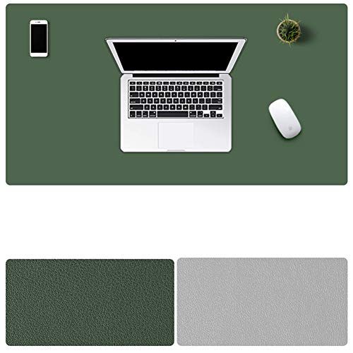 LL-COEUR Grote Kunstleer Waterbestendig Muismat Dubbelzijdig Computer Kantoor Bureaulegger (700 x 350 x 2 mm, Legergroen + lichtgrijs)