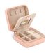 Meerveil Sieradendoosje, kleine reissieradenorganizer etui van PU-leer met spiegel, draagbare ritssluiting voor ring, oorbel, halsketting, geschenken voor meisjes en vrouwen, roze