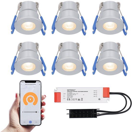 HOFTRONIC 6x Milano RVS Smart LED Inbouwspots - Wifi & Bluetooth - 12V - 3W - 2700K - Complete Set