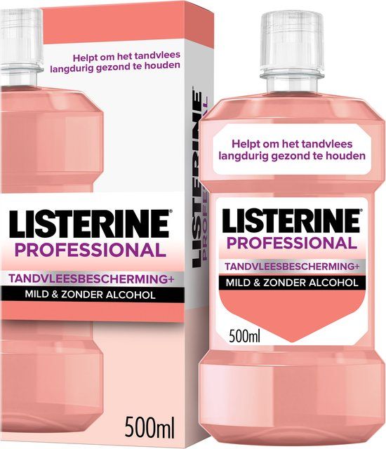 Listerine Professional Tandvleesbescherming+ Mondspoeling, Mild en Zonder Alcohol, Tegen Tandplak en Tandvleesproblemen, 500 ml