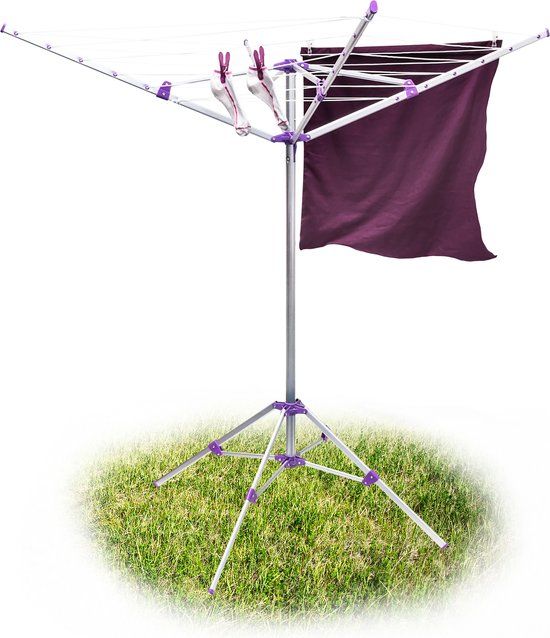 Merkloos Droogmolen - 19 m - Inklapbaar - Aluminium - Zilver/Wit/Paars