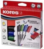 Kores Whiteboard & Flipover markers Kores XW2, beitelvormige punt 3-5mm 4 stuks en wisser
